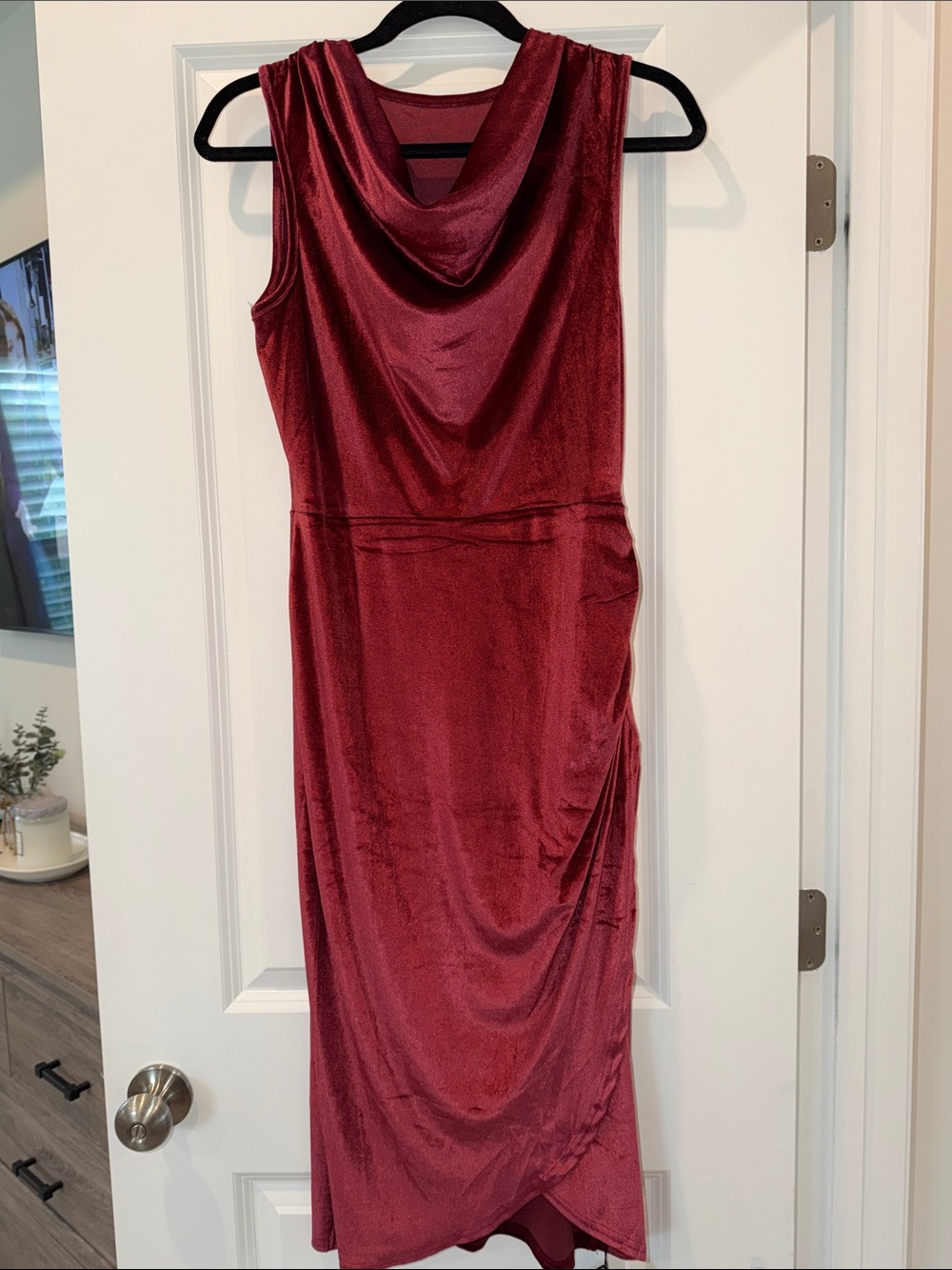 Zaful Sleeveless Cowl Neck Midi Dress in Burgundy